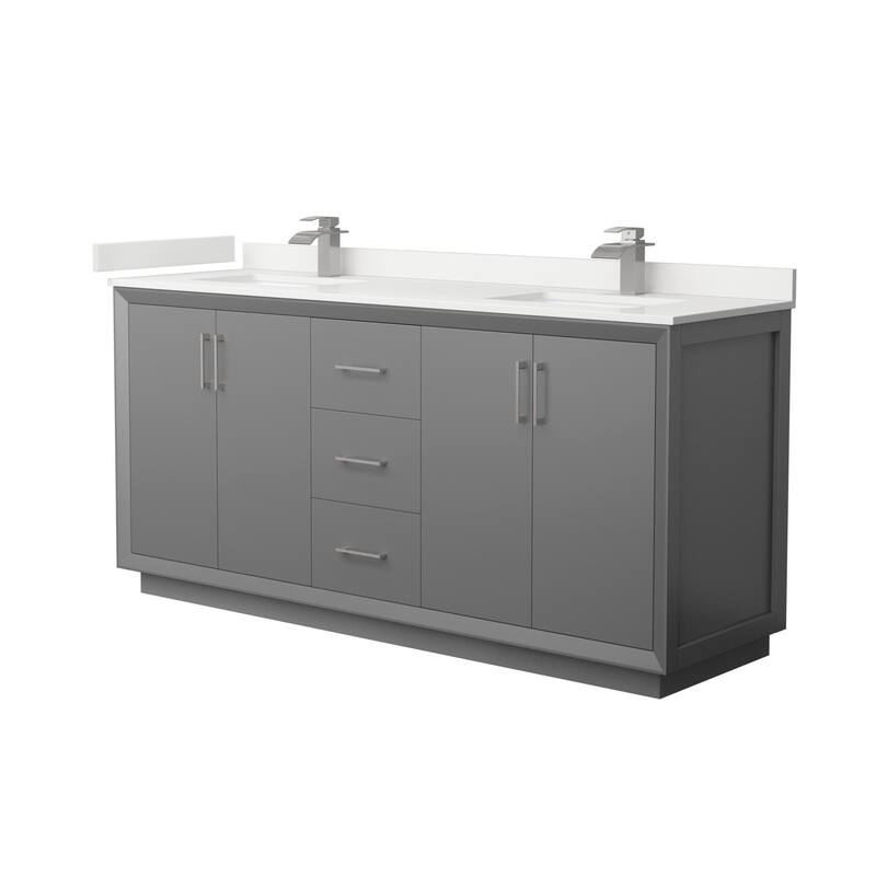 Wyndham Collection WCF414172D-QTZ-UNSMXX Strada 72" Free Standing - Dark Gray / White Quartz Top / Brushed Nickel