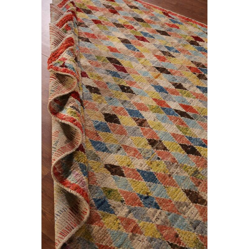 All-Over Trellis Geometric Moroccan Oriental Rug Handmade Wool Carpet - 6'7" x 9'11"