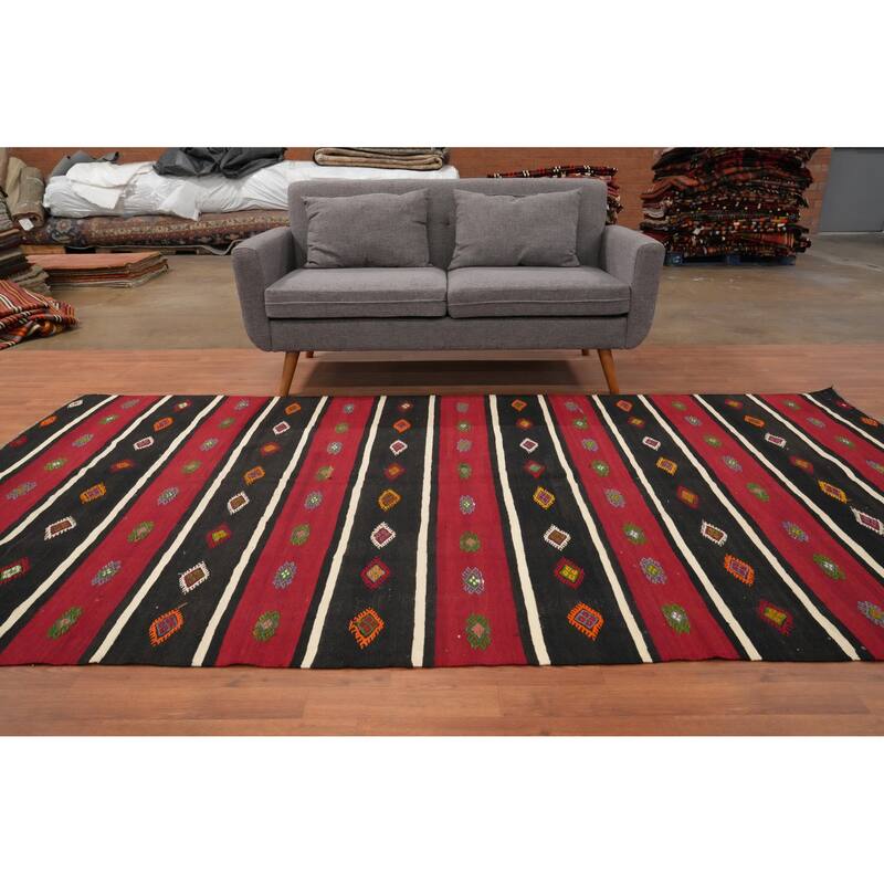 Hand Woven Oriental 100% Wool Carpet Southwestern Tribal Red Kilim Area Rug - 10' 3'' X 5' 7''