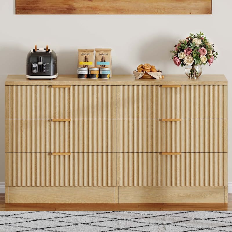 47" Wide Fluted 6 Drawers Dresser, Curved Profile Design Dresser