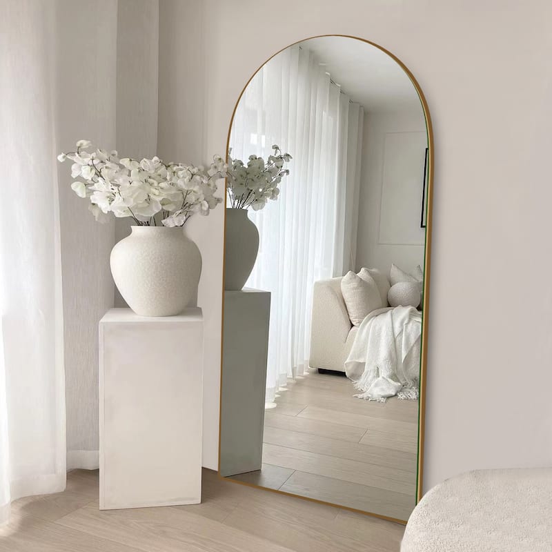 Modern Arched Full-Length Wood Floor Standing Mirror - 70.5x23.5 - Gold