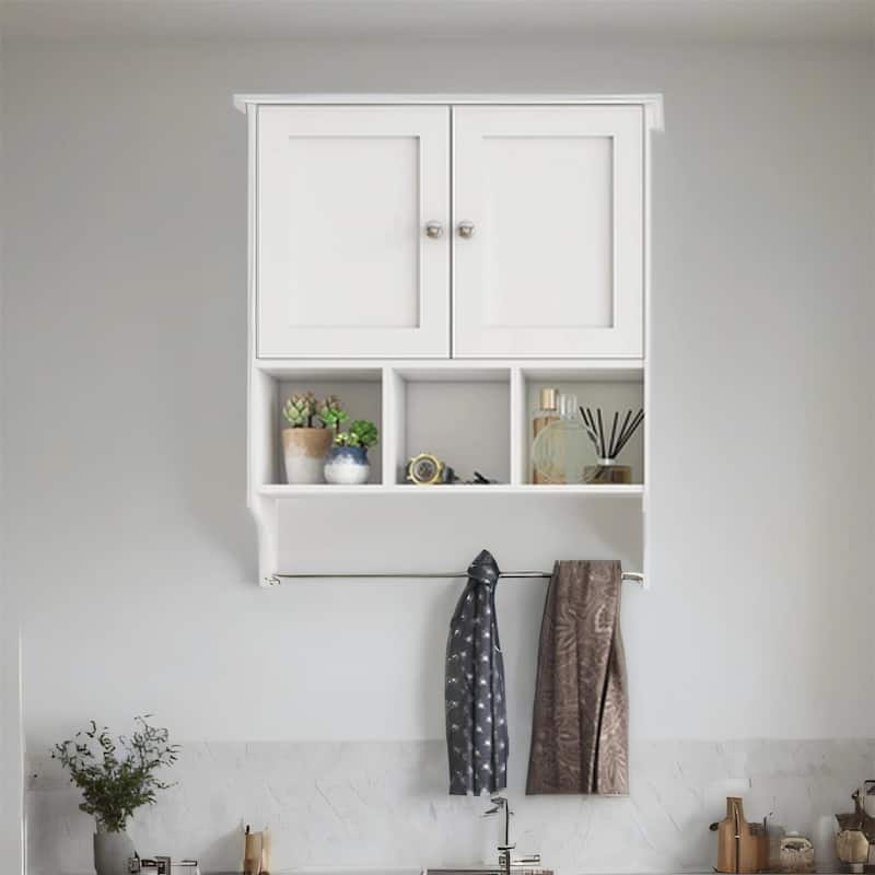 Wall Mounted Wood Bathroom Cabinet with Towel Bar