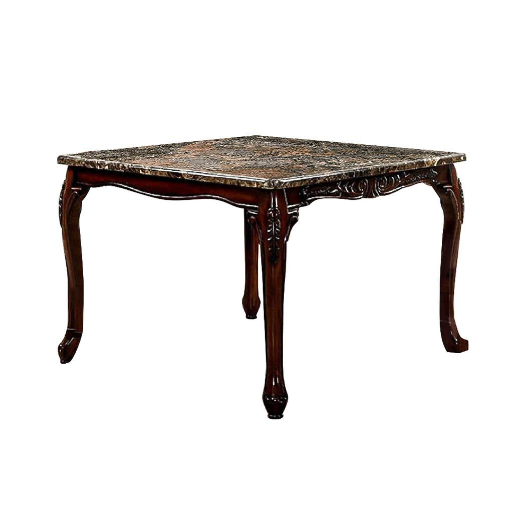 Faux Marble Counter Height Dining Table in Brown Cherry Finish