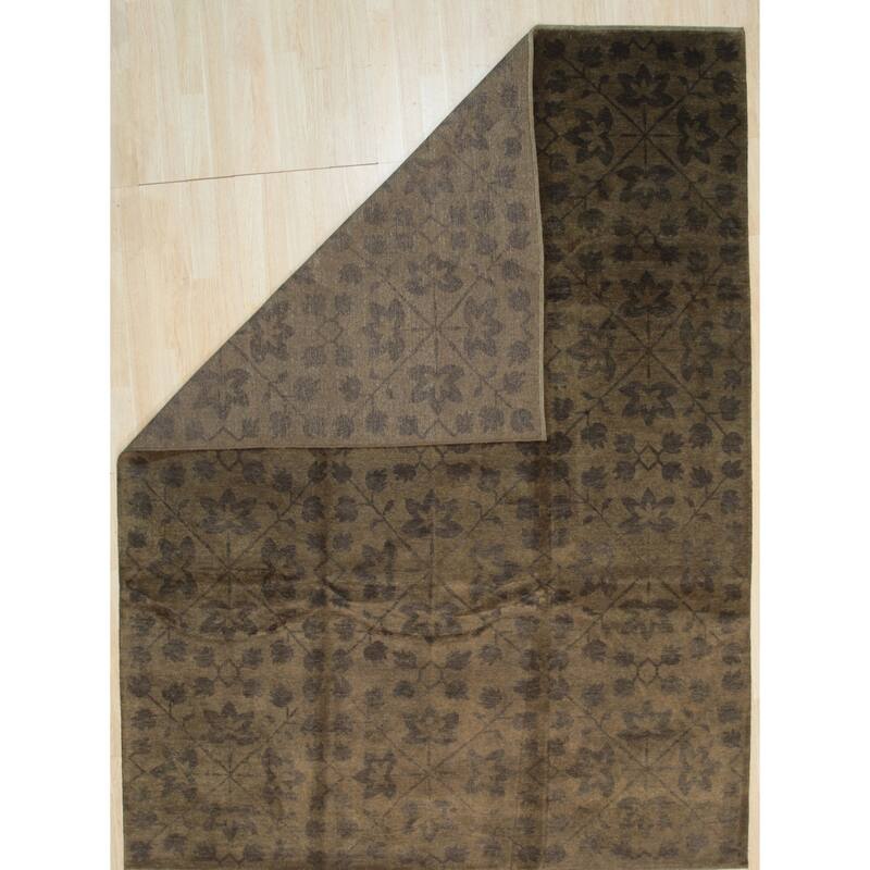 Green Handmade Wool Transitional Rug 8'9 x 11'9 - Hand Knotted Natural Dyes Soft Pile Cotton Foundation - N/A