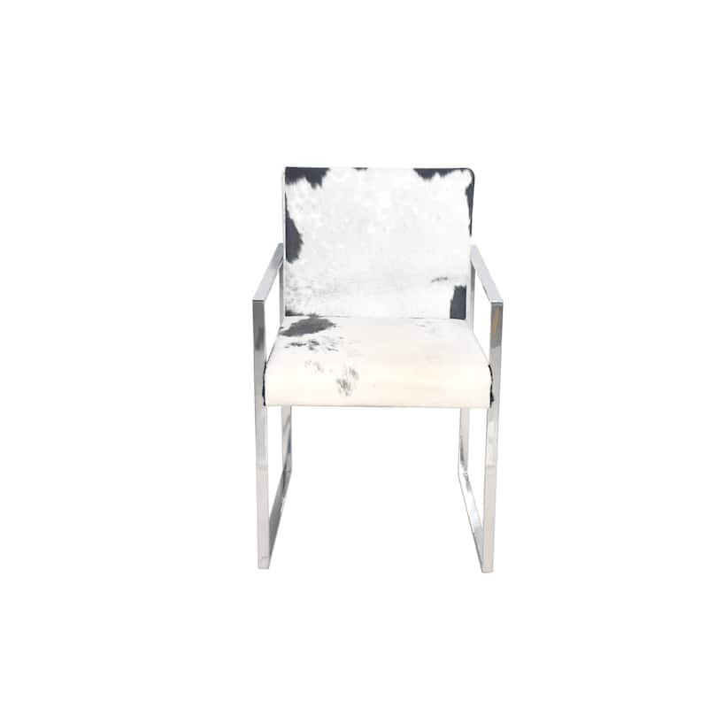 Chrome Stainless Steel Chair with Black and White Hairline Leather