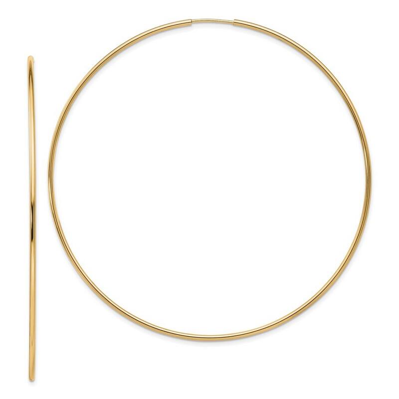 Curata 14k Yellow Gold Polished 1.2X66mm Endless Tube Hoop Earrings