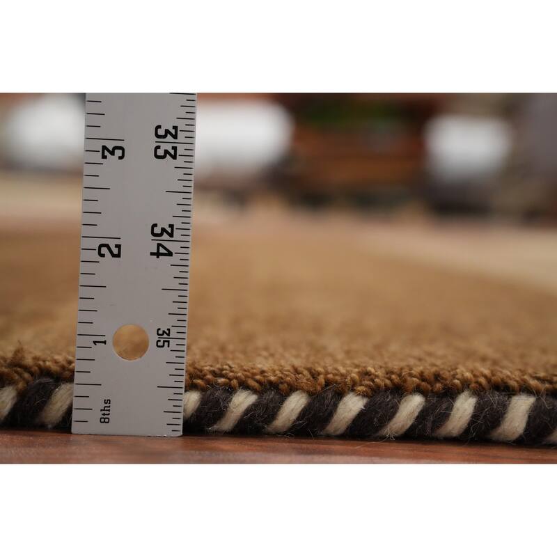 Hand Knotted Oriental 100% Wool Carpet Modern Stripe Brown Gabbeh Area Rug - 8' 3'' X 6' 3''