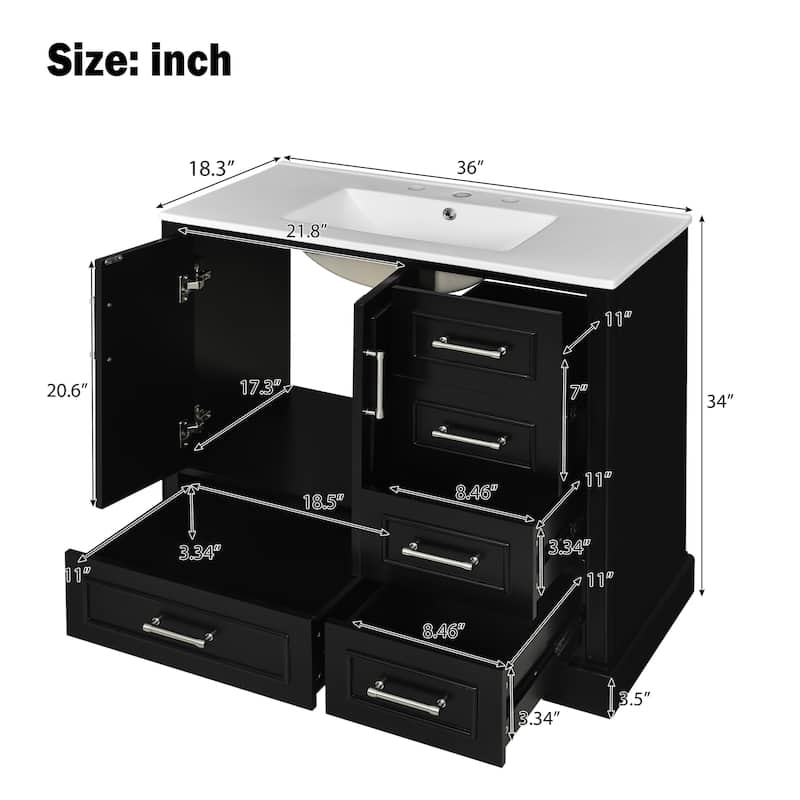 Bathroom Vanity with Resin Sink, Bathroom Vanity Set with 4 Drawers, Bathroom Storage Cabinet with 2 Soft Close Doors