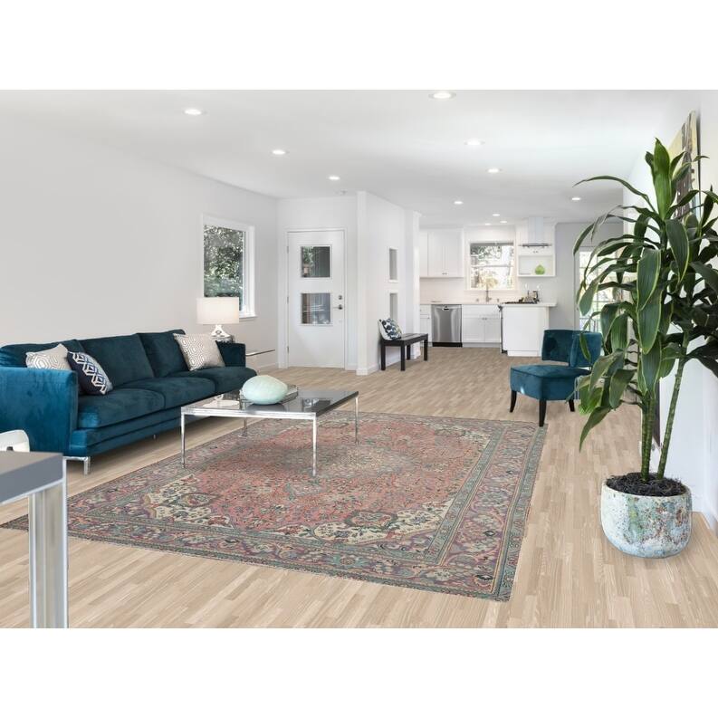 Hand Knotted Oriental 100% Wool Carpet Traditional Floral Pink Tabriz Area Rug - 9' 6'' X 6' 8''