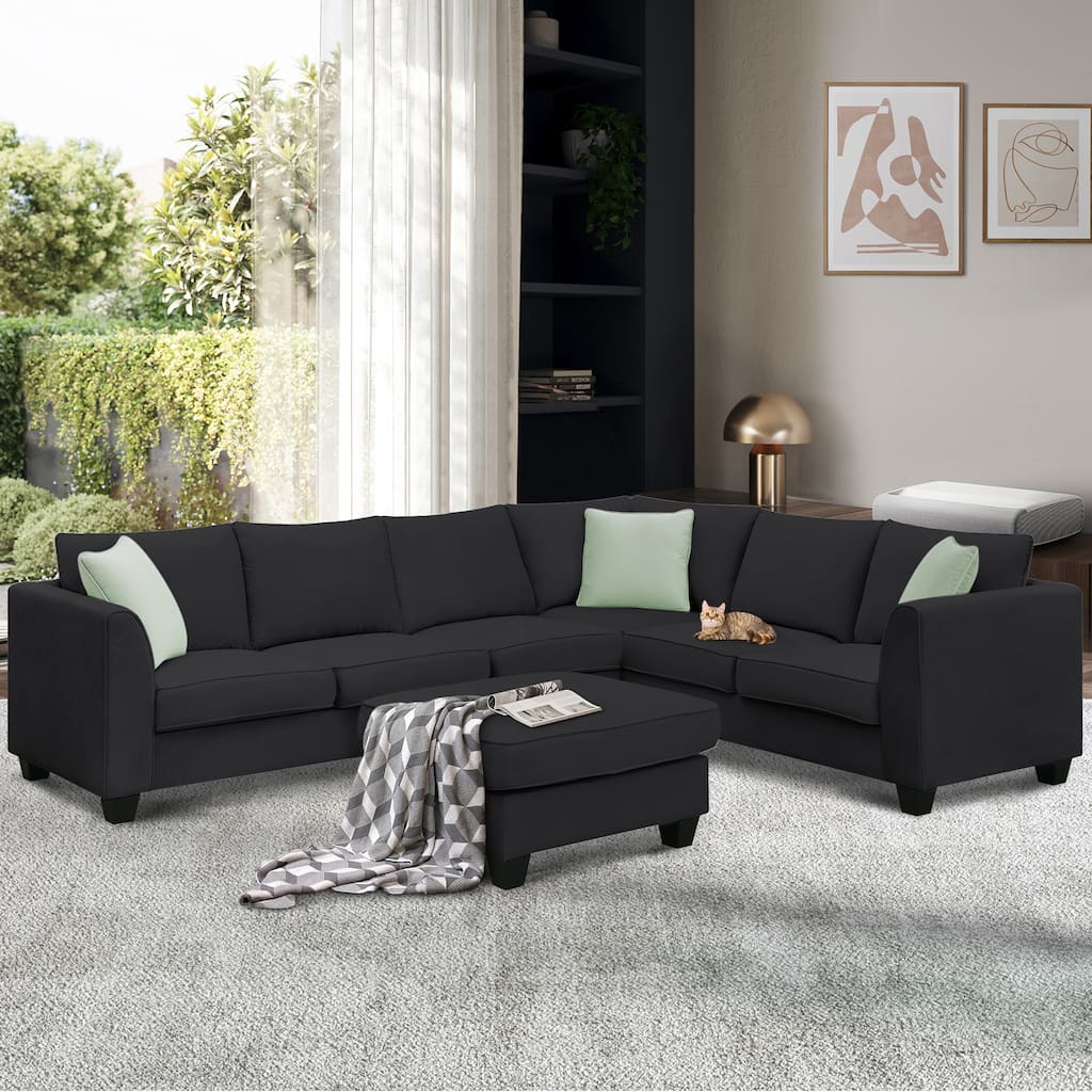 L Shape Modular Sectional Corner Couch Set with 3 Pillows, Ottoman