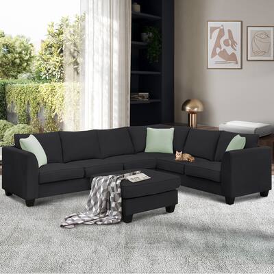 Modern Sectional Sofa with Modular 3 Seater and Movable Ottoman for Family Living Rooms and Guest Room