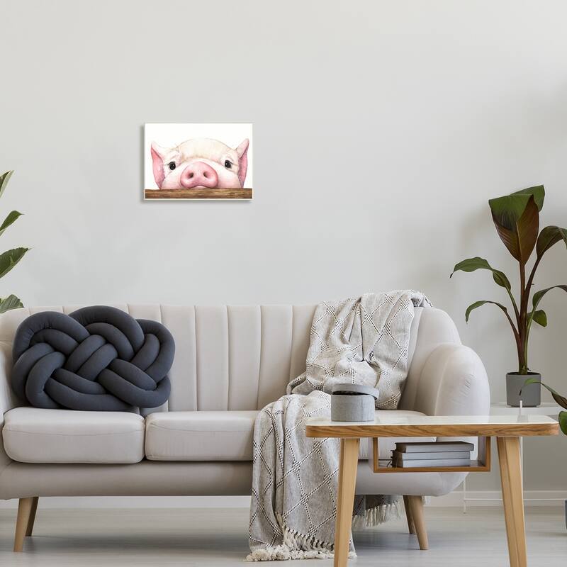 Stupell Sweet Pink Pig Resting Snout Farm Animal Illustration Wood Wall Art, Design by George Dyachenko
