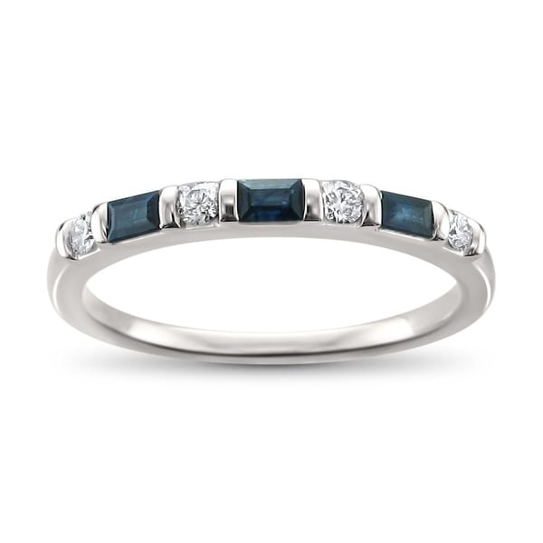 Montebello 14KT White Gold 1/3ct TDW Diamond and Blue Sapphire Wedding Band. Opens flyout.