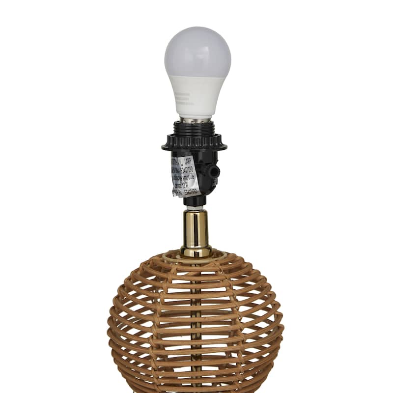 Wicker Wood Handmade Woven Orb Room Table Lamp - Brown - Roche River Decor