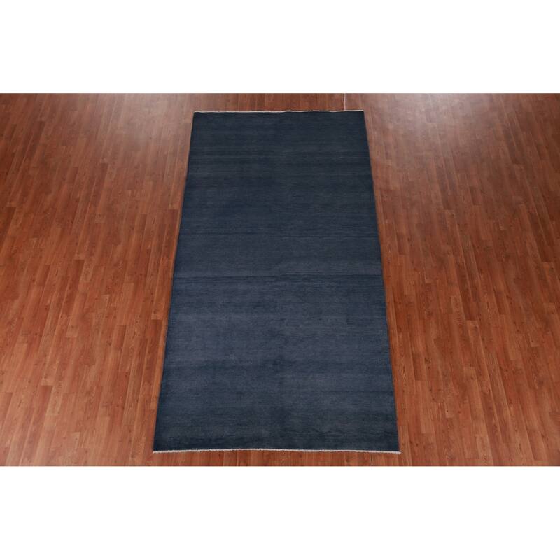 Hand Knotted Oriental 100% Wool Carpet Modern Solid Navy Blue & Blues Gabbeh Area Rug - 10' 0'' X 5' 3''