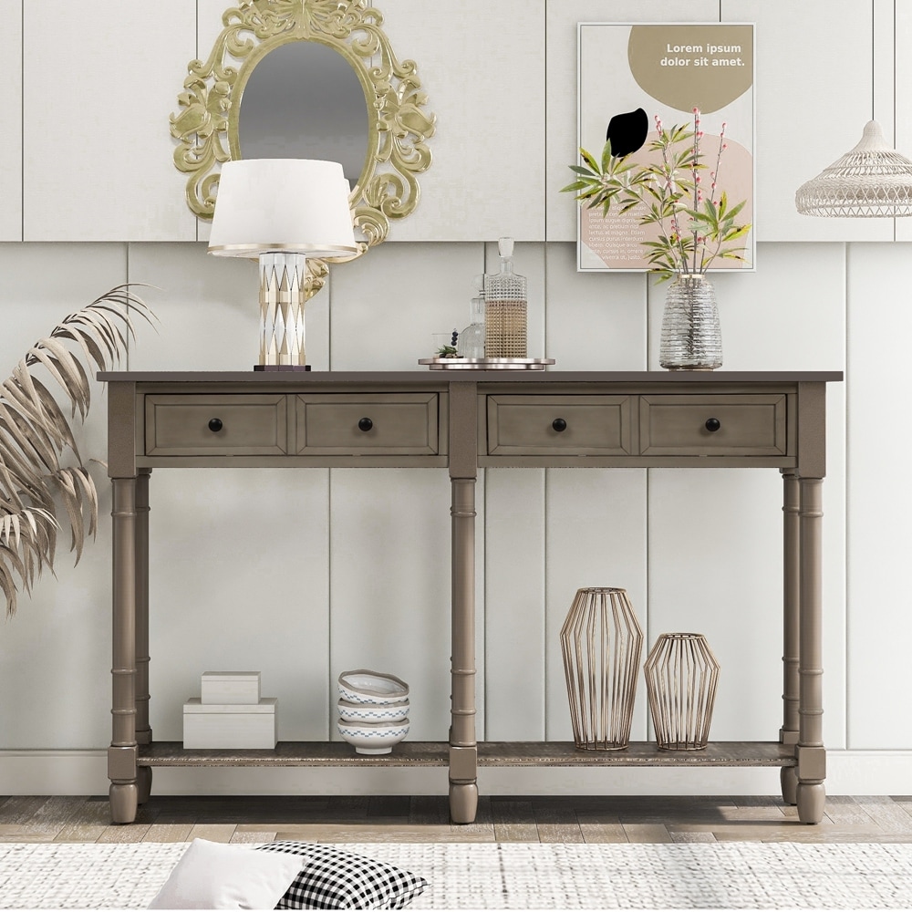 Console Table Sofa Table Easy Assembly with Two Storage Drawers and Bottom Shelf