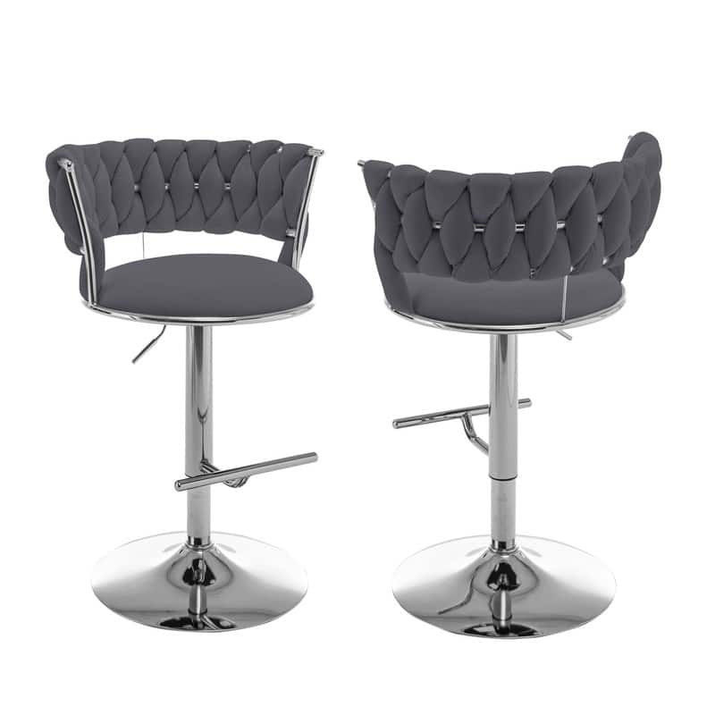 Best Quality Furniture Adjustable Velvet Barstools with Round Chrome Finish Base (Set of 2) - Dark Grey / Silver