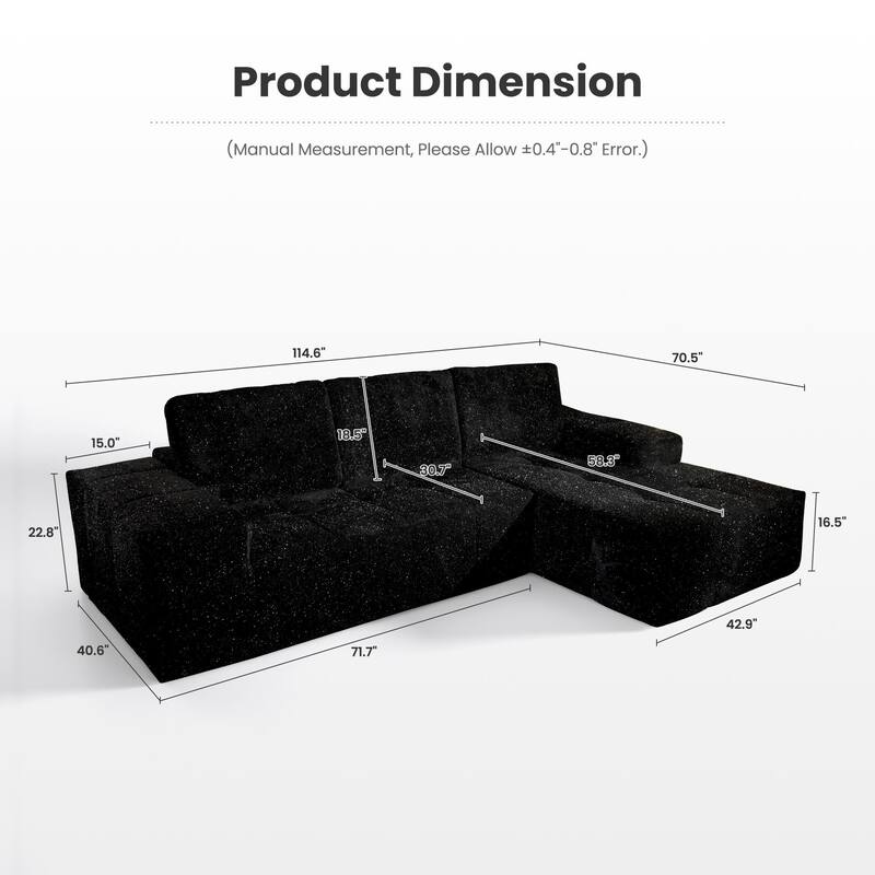 OVIOS Starry Sky Fabric Chaise Lounge Sofa-Black