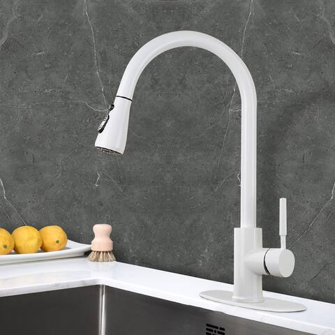 YASINU Pull-down Kitchen Sink Faucets in White