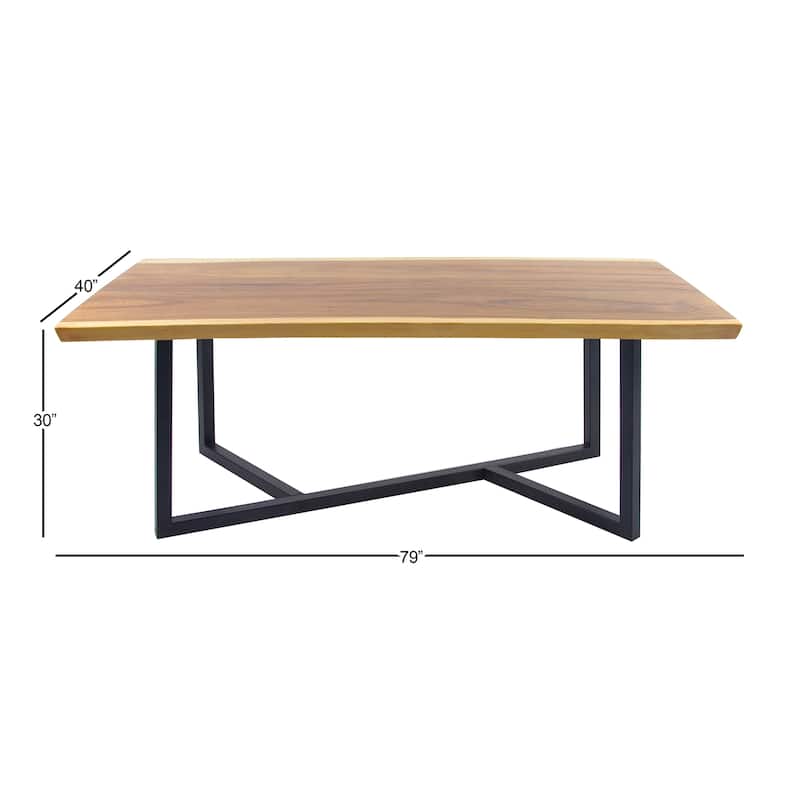 Wood Dining Table with Black Metal Base - Brown - Roche River Decor - 40"Wx79"Lx30"H