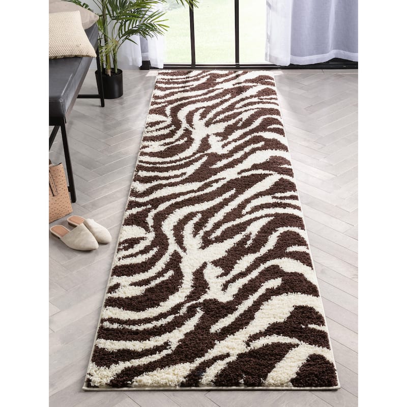 Well Woven Madison Shag Safari Zebra Animal Print Shag Area Rug