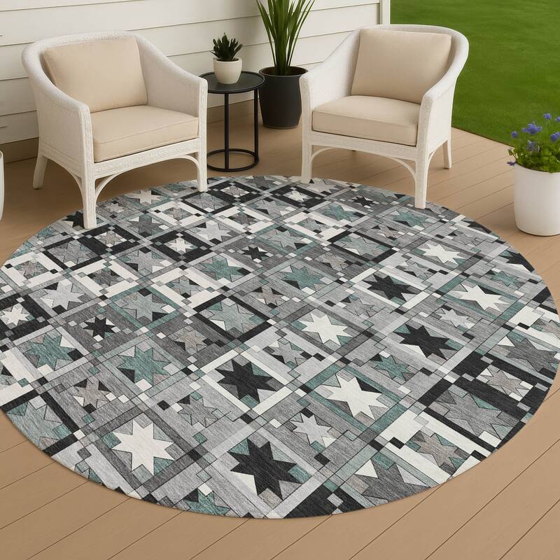 Machine Washable Indoor/ Outdoor Global Goddard Chantille Rug - Gray - 8' x 8'