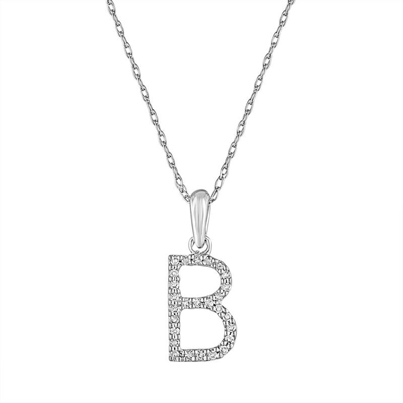 Joelle Collection 1/10 ctw Diamond Initial Pendant Necklace 14K Gold adjustable 16 to 18 inch Chain - Personalized Gift - B - White