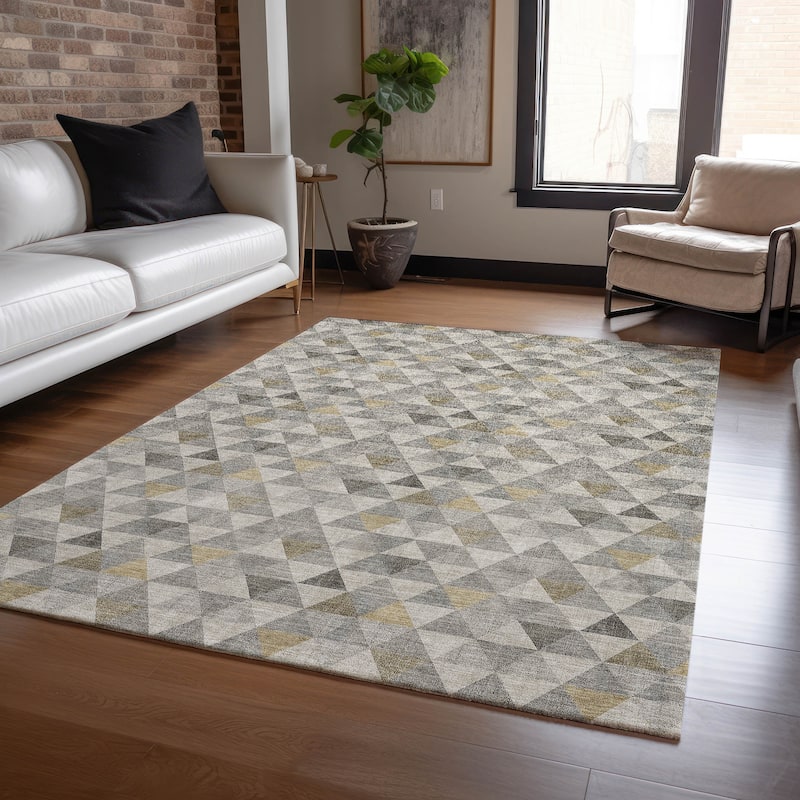 Machine Washable Indoor/ Outdoor Chantille Contemporary Mosaic Rug - Taupe - 2'6" x 3'10"