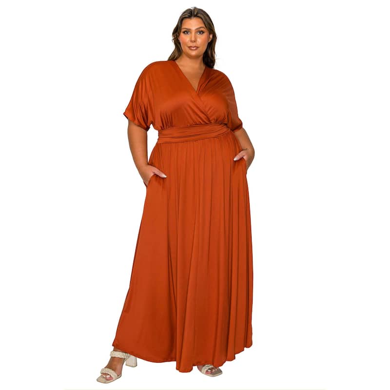L I V D Women's Plus Size Raffi Pocket Empire Waist Maxi Dress - Rust - 1X
