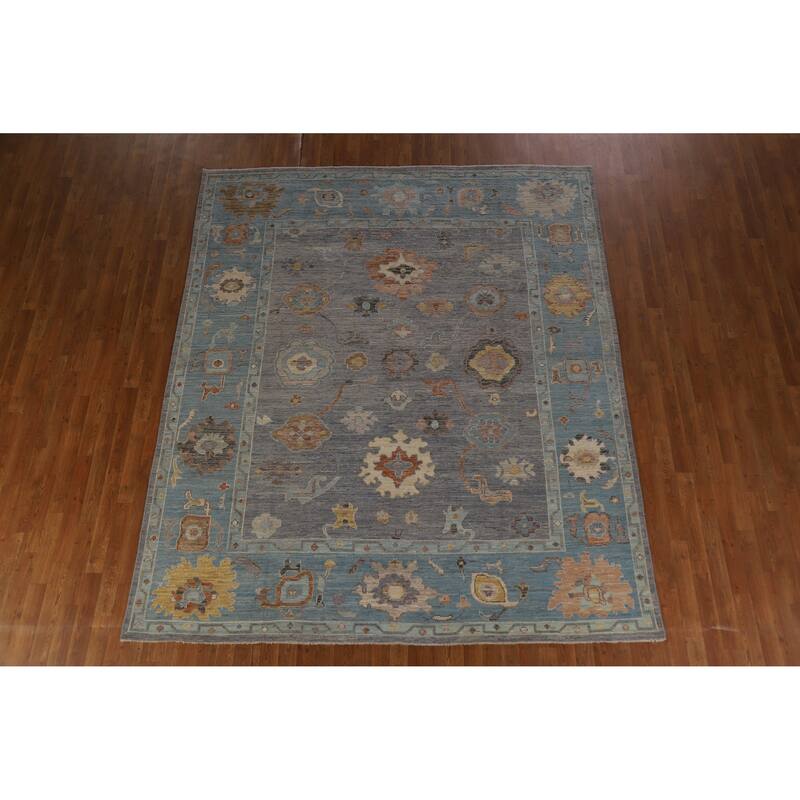 Hand Knotted Oriental 100% Wool Carpet Transitional All-Over Purples Oushak Area Rug - 9' 6'' X 8' 0''