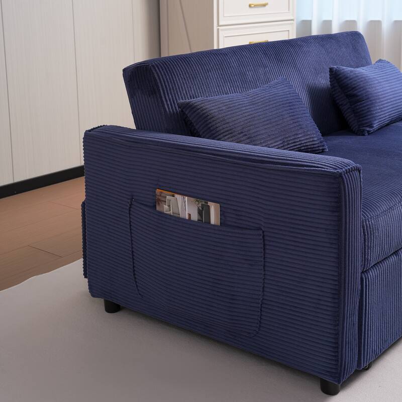 3 in 1 Loveseat Convertible Pull-out Sleeper Sofa Bed with Pockets Adjustable Backrest Corduroy Tufted Couch Futon Sofa