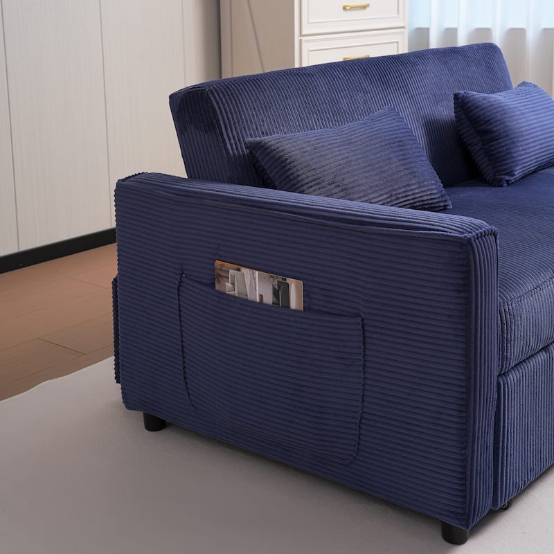 Velvet Sleeper Sofa with Adjustable Backrest, Pull-Out Loveseat Sofa Bed Couch with Storage & Lumbar Pillows