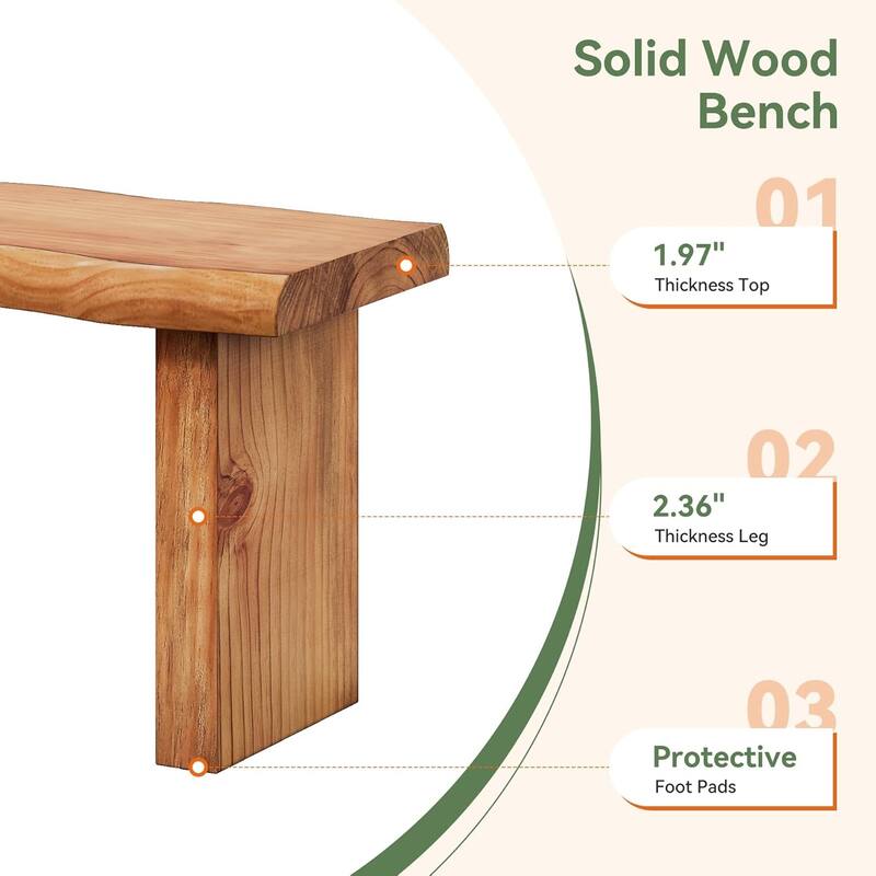 47" Solid Wood Bench, Farmhouse Entryway/Dining Bench for Bedroom, Mudroom - 47.2" W x 13.8" D x 17.7" H