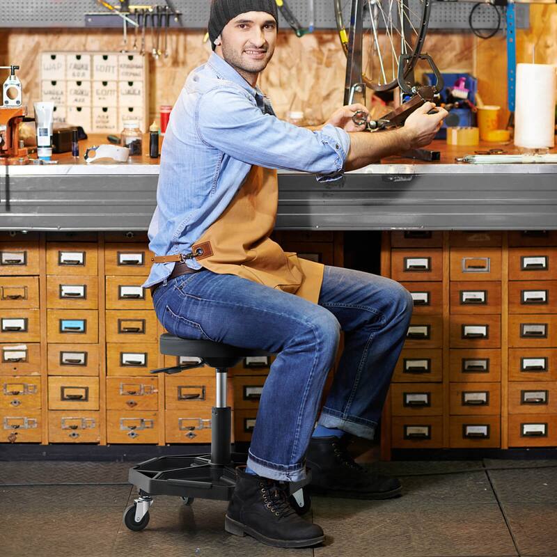 Costway Heavy-Duty Adjustable Height Rolling Stool with Tool Tray - See Details