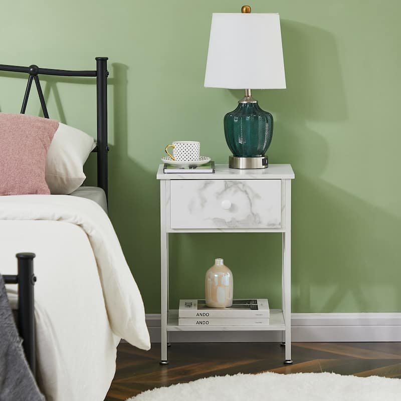 Mid Century Modern End Table with Storage Shelf X-Shaped Sofa End Table with Handle Drawer Felt Padded Legs