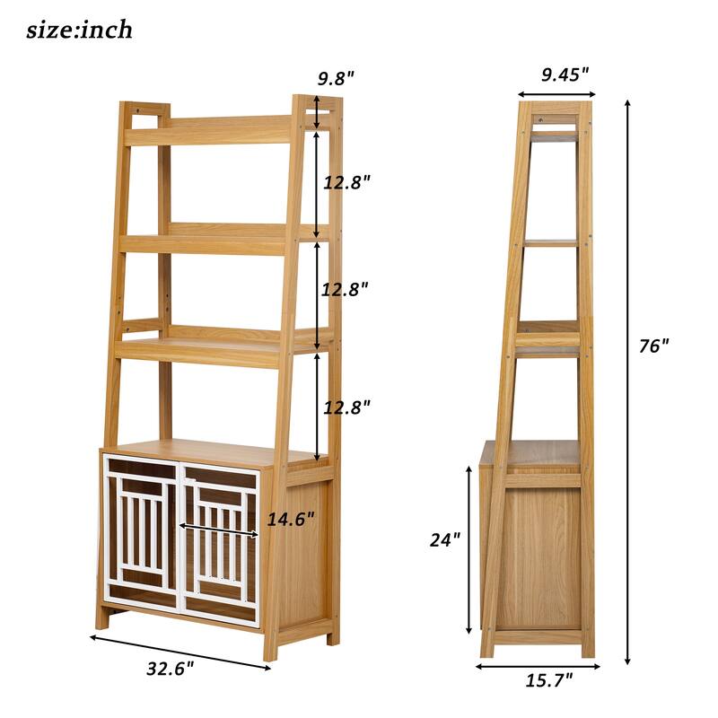 Furniture Style Dog Crate w/Ladder Bookcase，Dog Crate Furniture with Storage Shelves