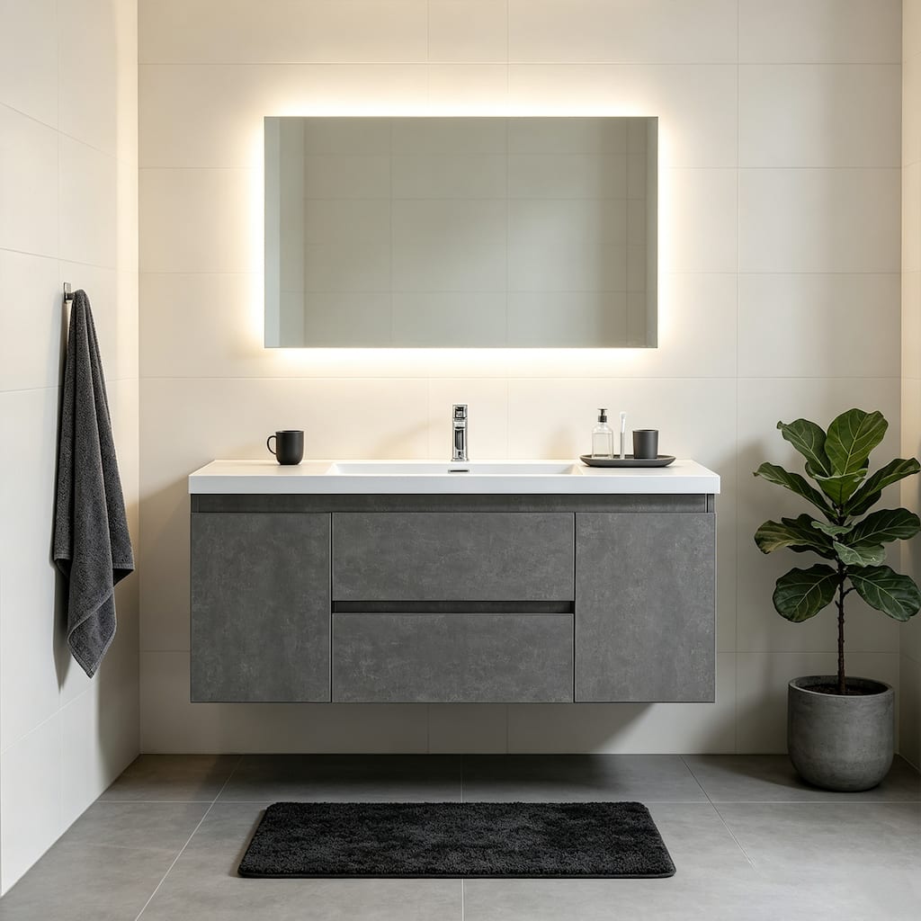 Patara Dark Gray Cement Grain Floating Vanity, 36" 48"