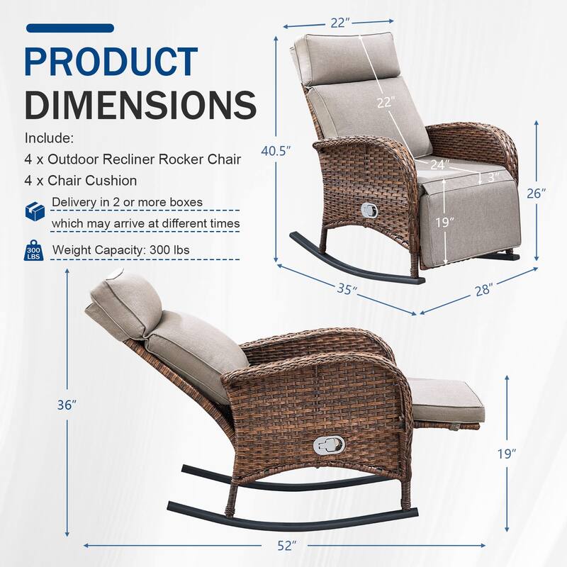 Pocassy Patio Wicker Recliner Rocker Chair with Adjustable Backrest