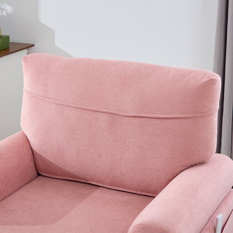 Chenille Fabric Chaise Lounge Arm Chair, Single Sofa Chair Sleeper Recliner