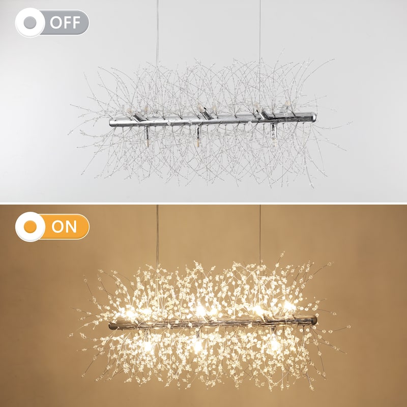 9-Light Modern Firework Crystal Chandelier for Dining Room Living Room Bedroom, Classic Semi Flush Mount Chandelier