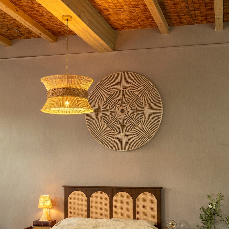 Umber 4-Light Modern Natural Rattan Pendant Ceiling Fixture Coastal Nautical Chandelier
