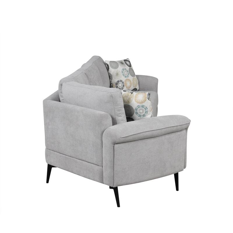 111" Chenille Curved 3-Seater Sofa with Removable Patterned Pillows