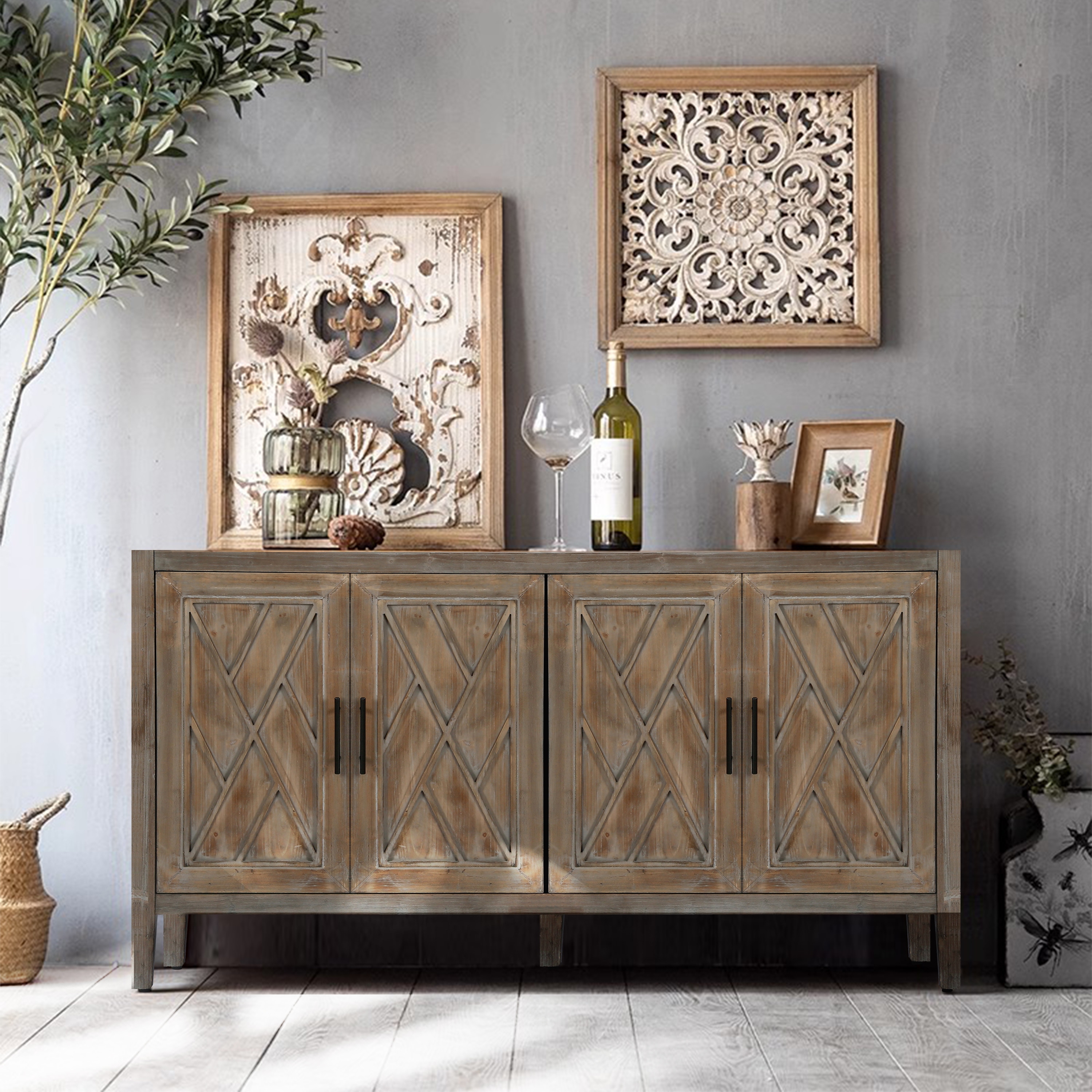 4 Door Wooden Twill Sideboard American Country Vintage Old Living Room Dining Room Hallway Entryway Cabinet Bed Bath Beyond 39887577