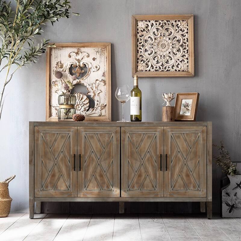 60" 4 Doors Wooden Twill Sideboard