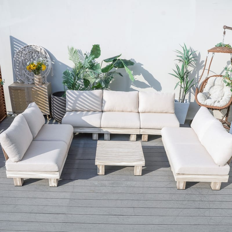 Outdoor Aluminum Conversation Sofa Set with Sponge-filled Cushion - 7-Seat