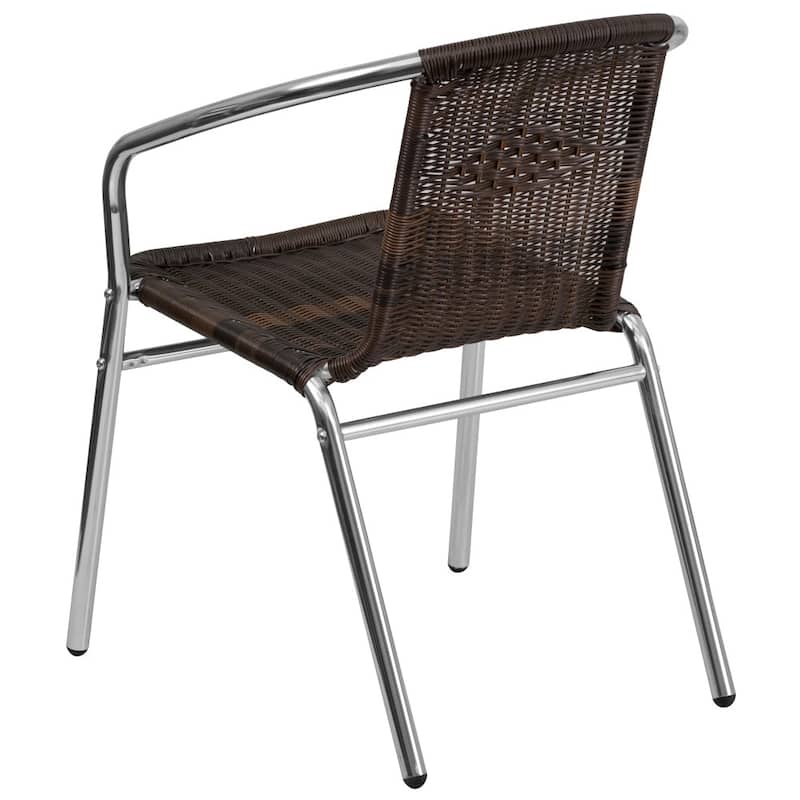 4 Pack Aluminum and Rattan Commercial Indoor-Outdoor Restaurant Stack Chair