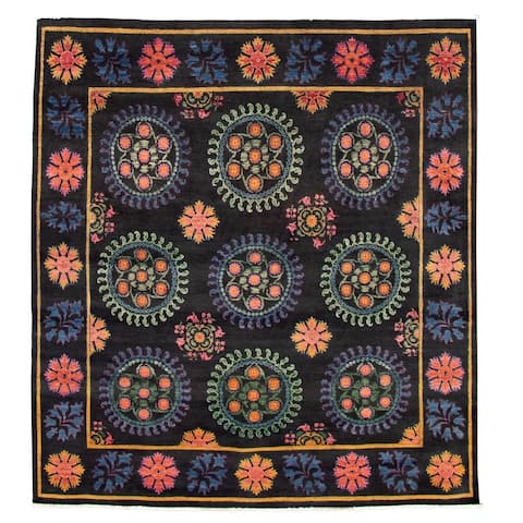 ECARPETGALLERY Hand-knotted Lahore Finest Collection Black Wool Rug - 8'8 x 9'4