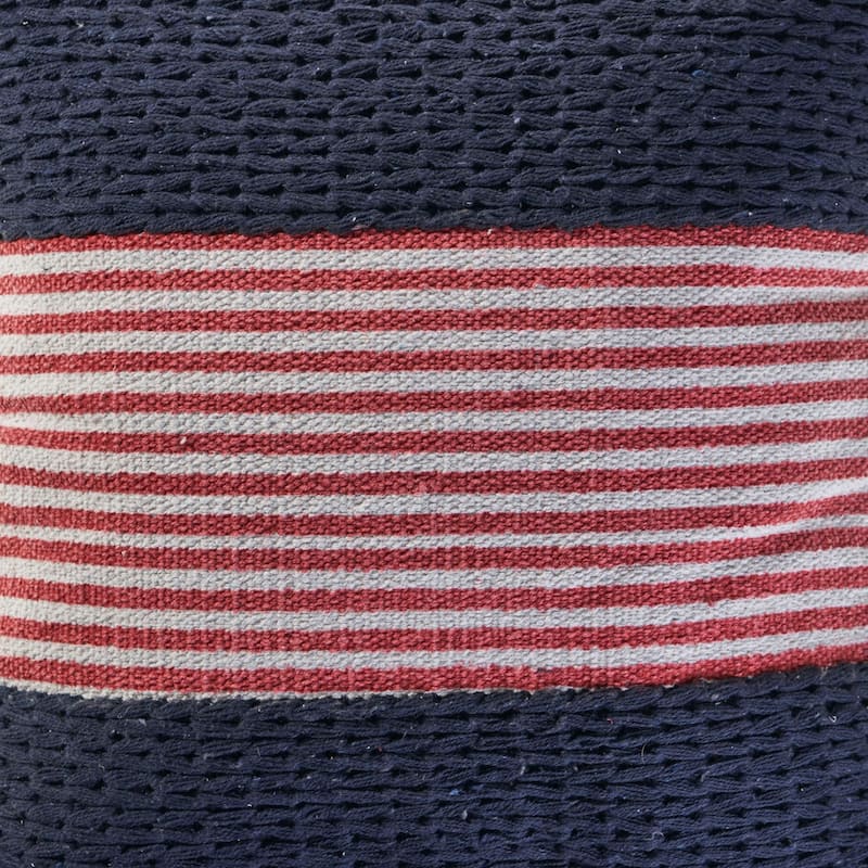 20" Navy Blue and Red Nautical Striped Square Throw Pillow