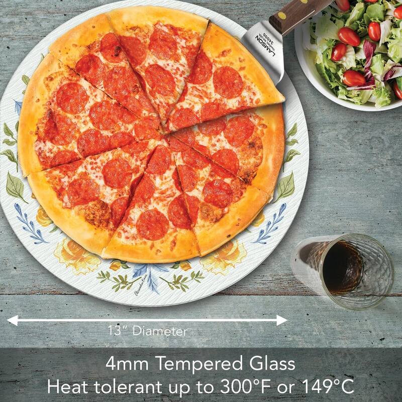 Floral Bee 4mm Heat Tolerant Tempered Glass Lazy Susan Turntable 13" Diameter Cake Plate Condiment Caddy Pizza Server
