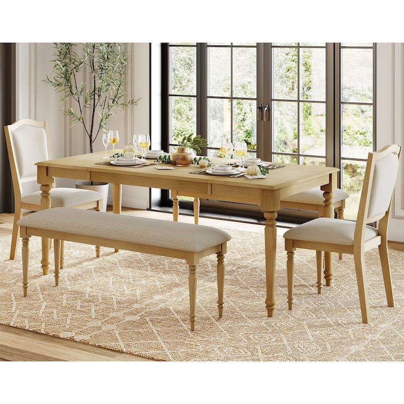 5 Piece Dining Table Set, Farmhouse Wooden Dining Room Set for 6, Oak - 5-Piece - Oak
